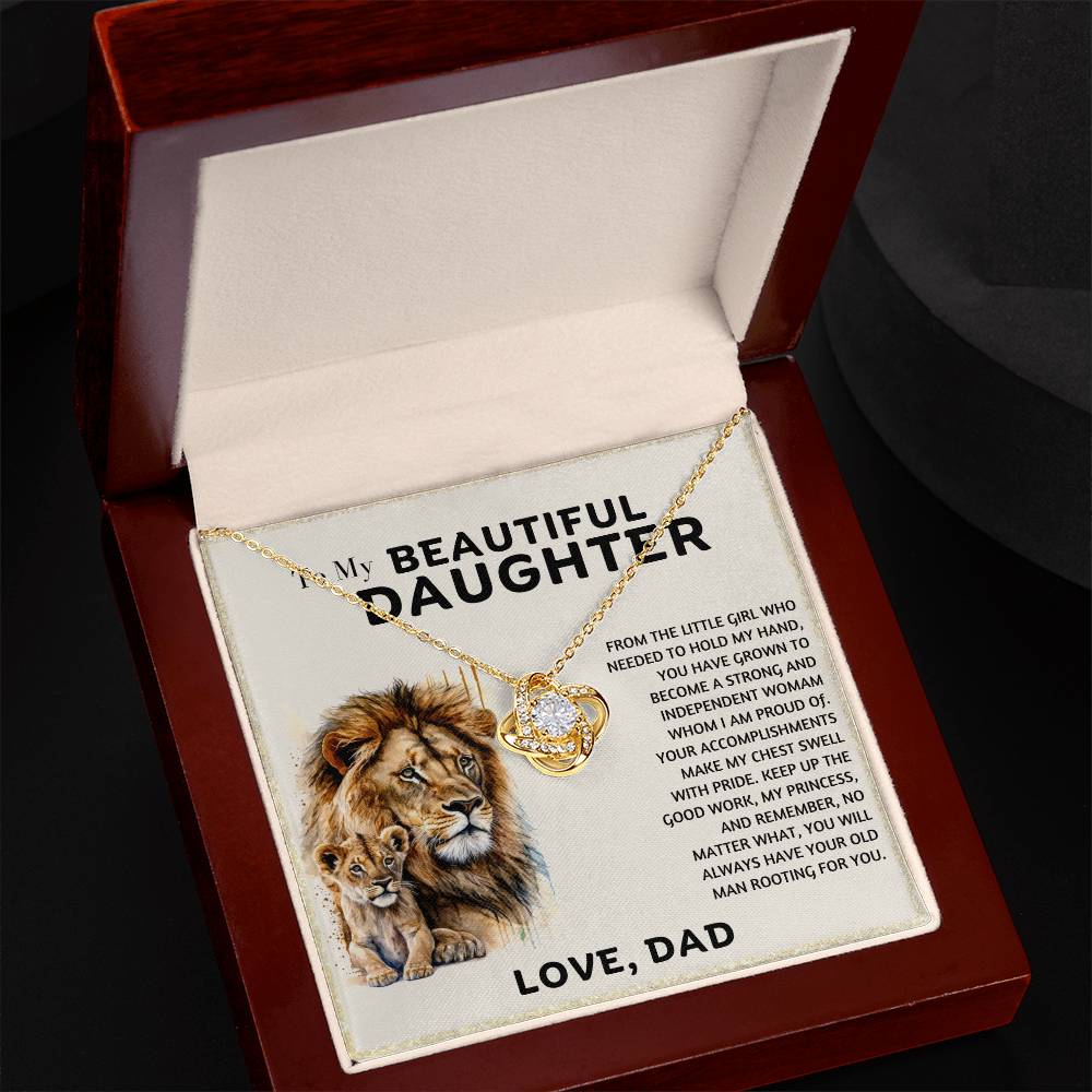 To My Beautiful Daughter Heart Knot Necklace