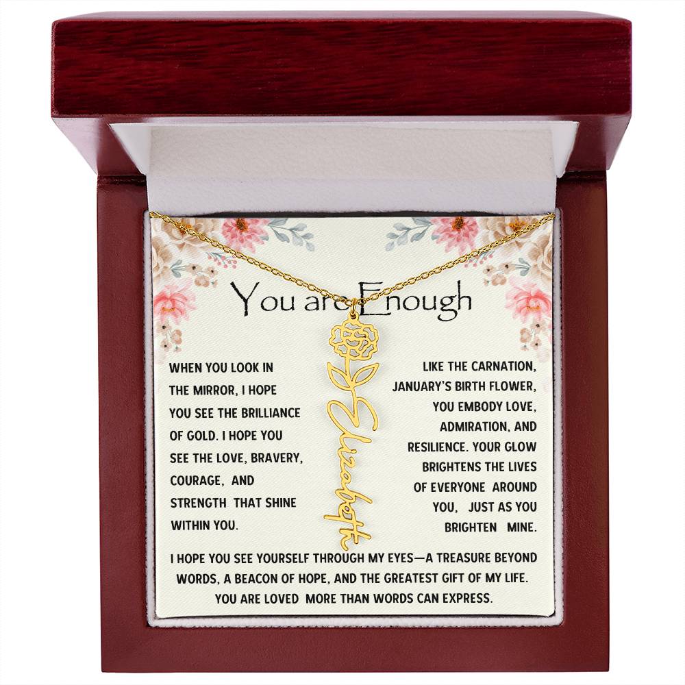 You Are Enough January Birth Flower Necklace Gift