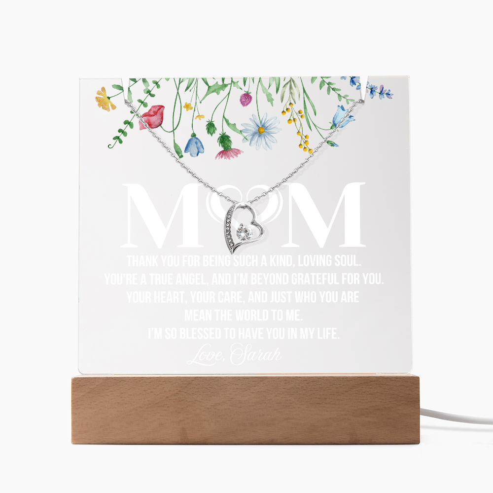 Personalized Acrylic Plaque and Heart Necklace for Mom Gift