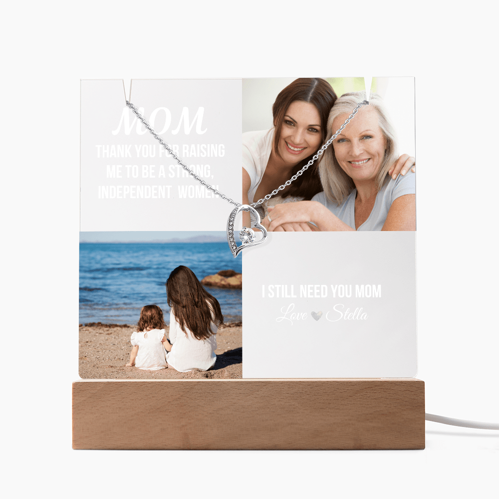Personalized Acrylic Plaque and Heart Necklace Gift for Mom