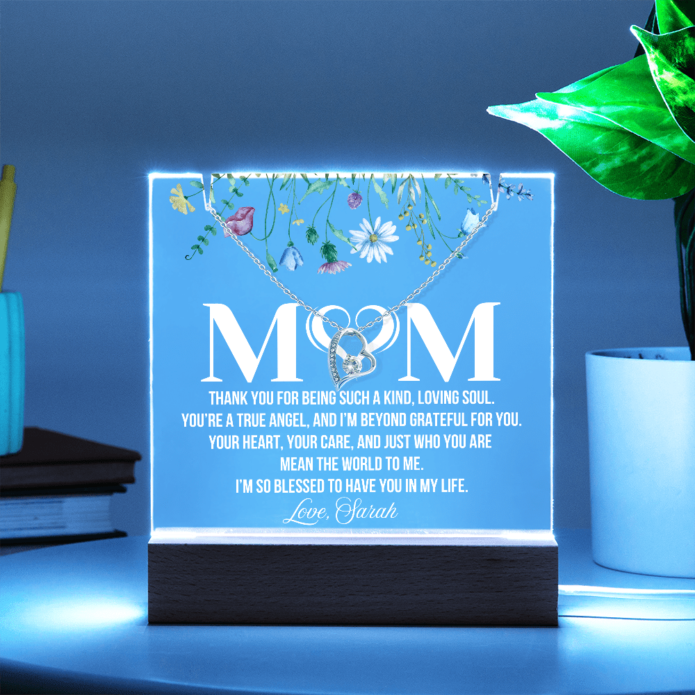 Personalized Acrylic Plaque and Heart Necklace for Mom Gift