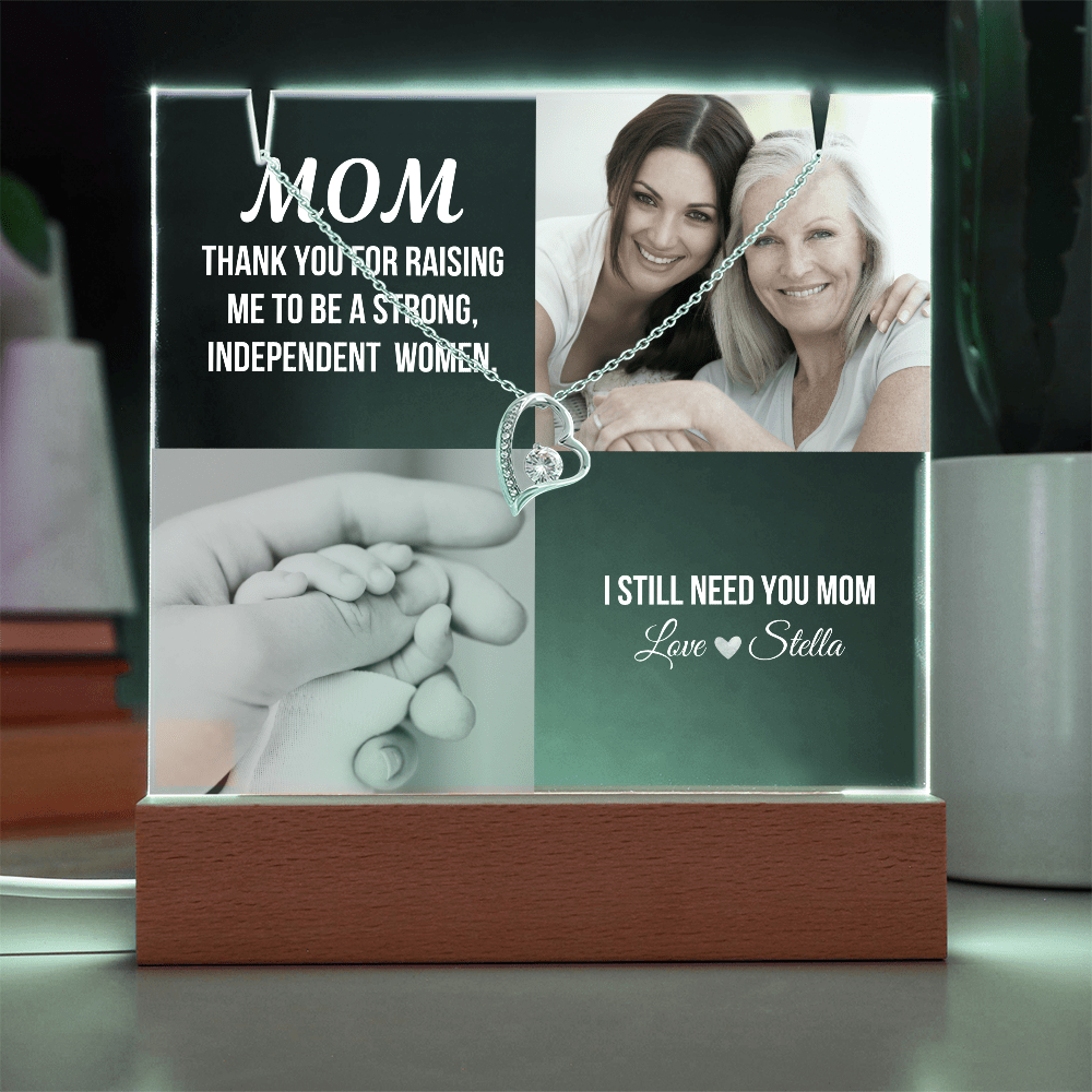 Personalized Acrylic Plaque and Necklace Gift for Mom