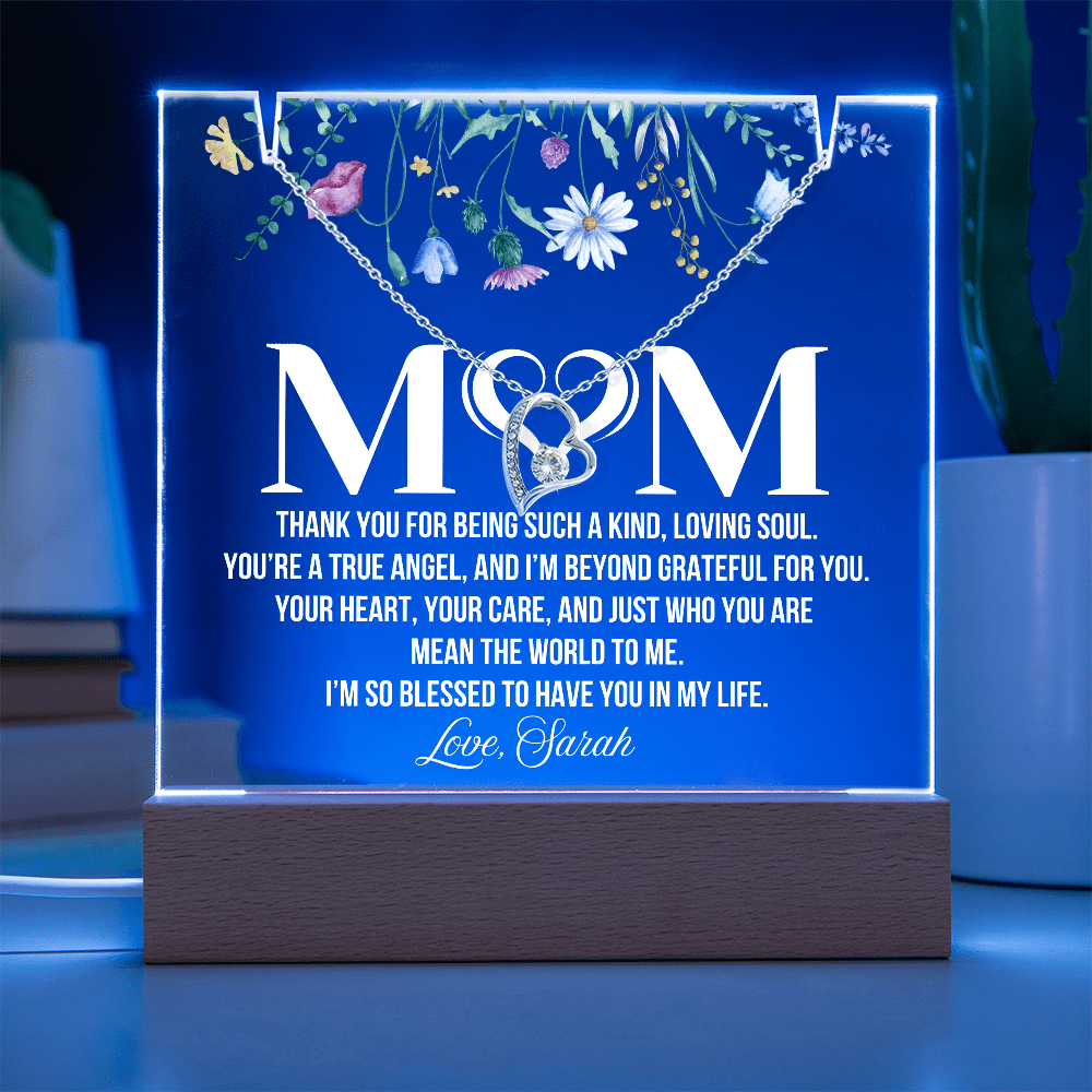 Personalized Acrylic Plaque and Heart Necklace for Mom Gift