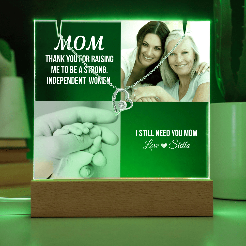 Personalized Acrylic Plaque and Necklace Gift for Mom