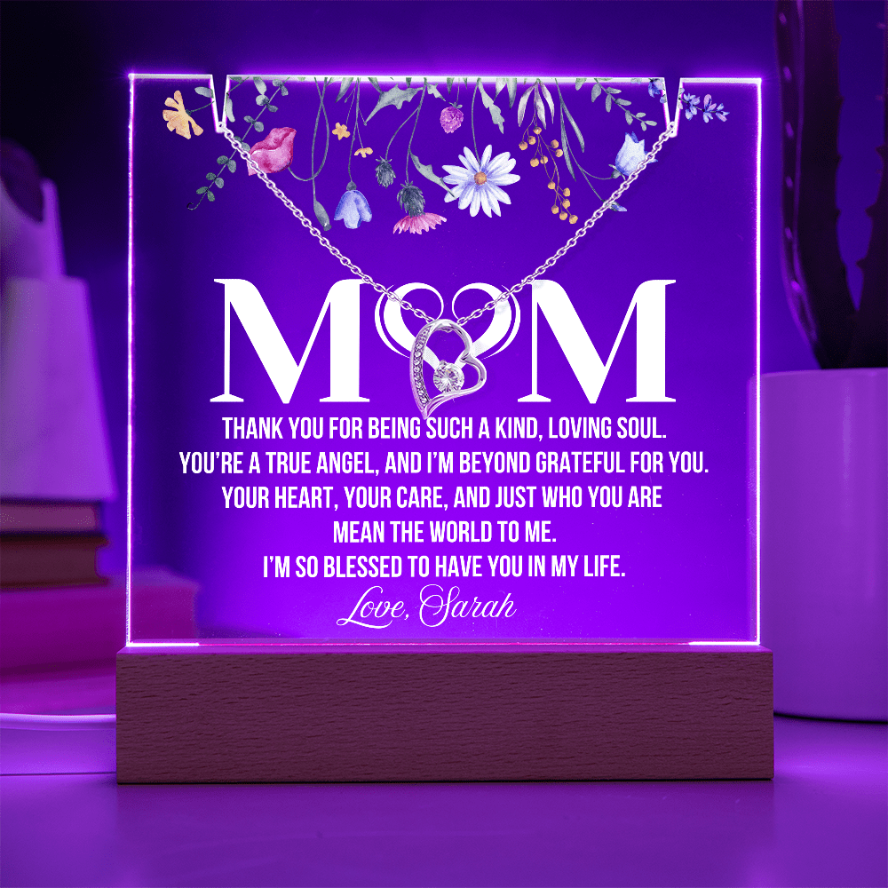 Personalized Acrylic Plaque and Heart Necklace for Mom Gift