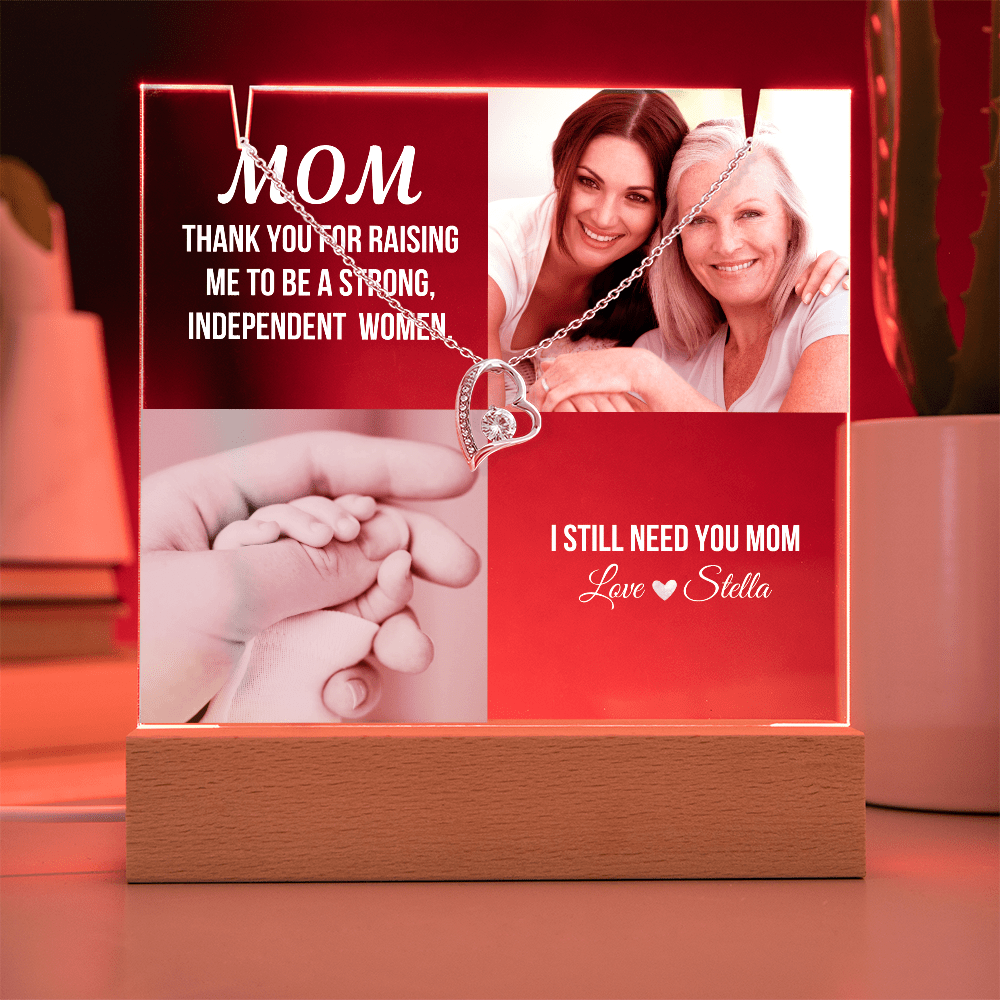 Personalized Acrylic Plaque and Necklace Gift for Mom