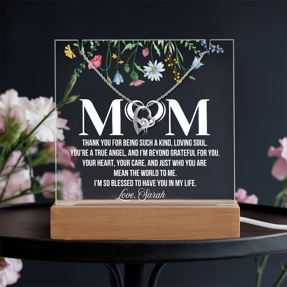 Personalized Acrylic Plaque and Heart Necklace for Mom Gift