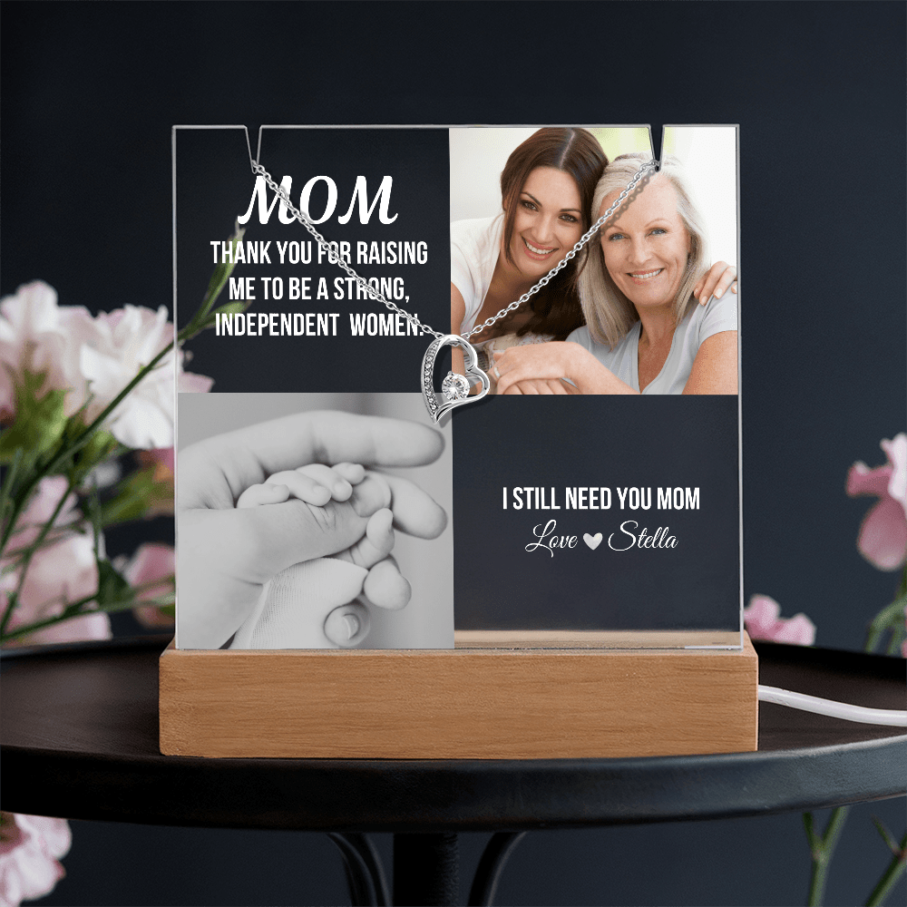 Personalized Acrylic Plaque and Necklace Gift for Mom