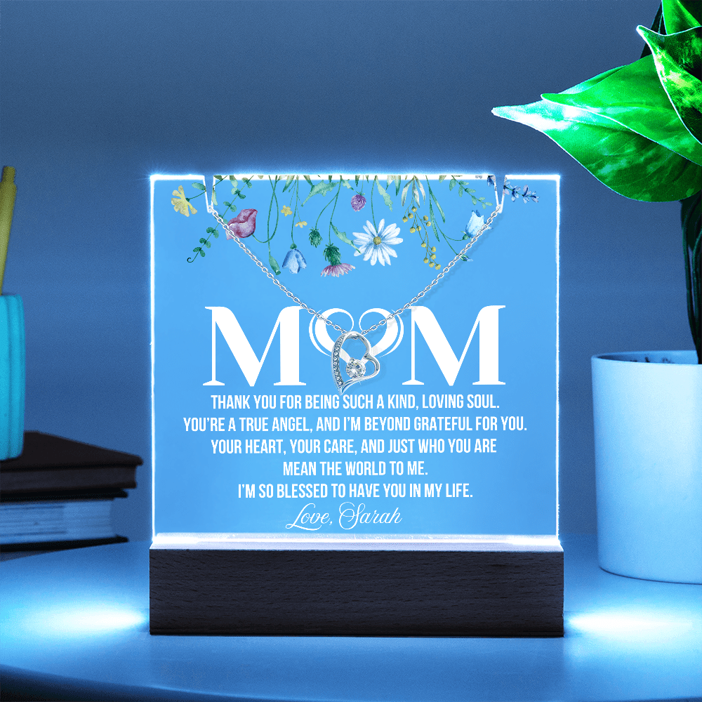 Personalized Acrylic Plaque and Heart Necklace for Mom Gift