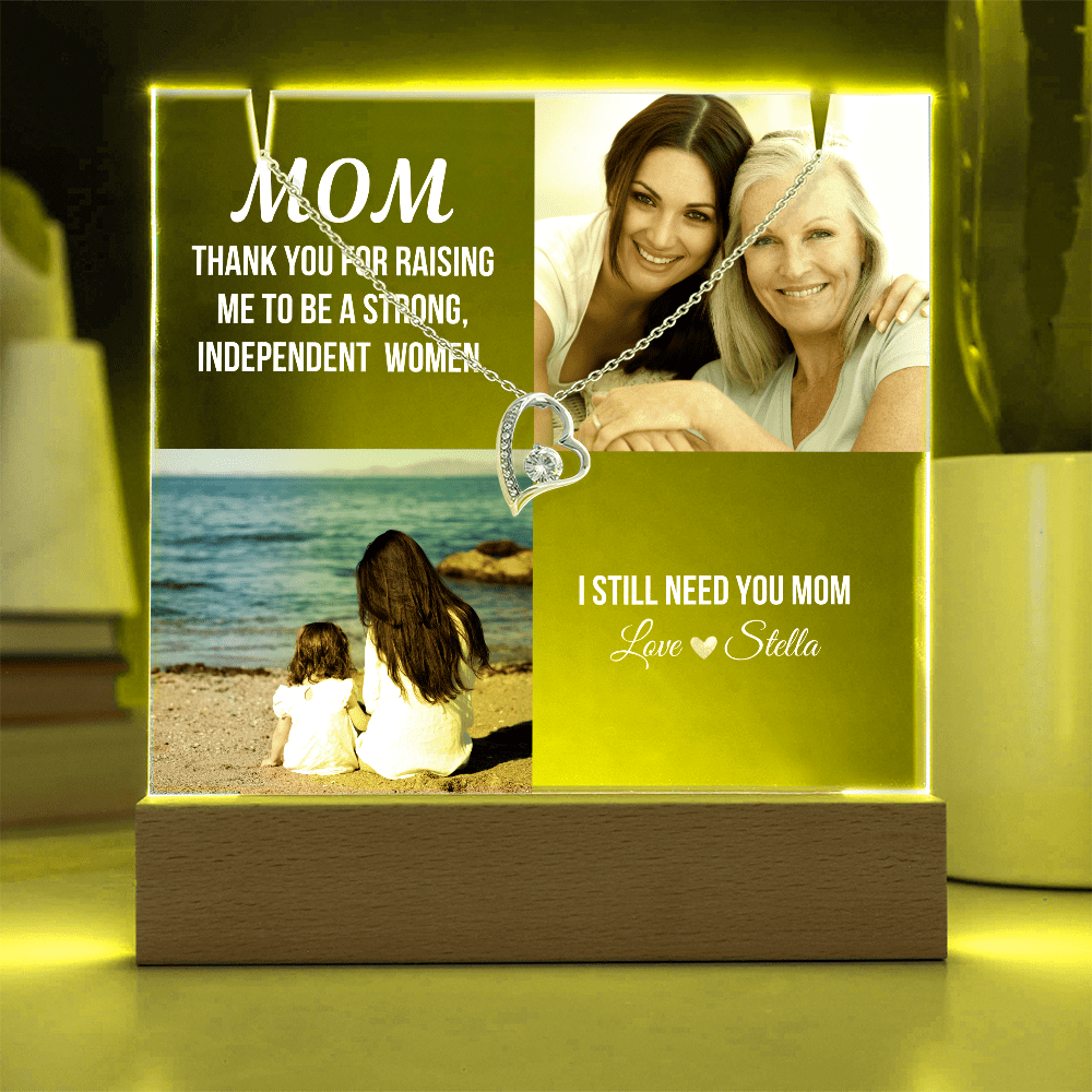 Personalized Acrylic Plaque and Heart Necklace Gift for Mom