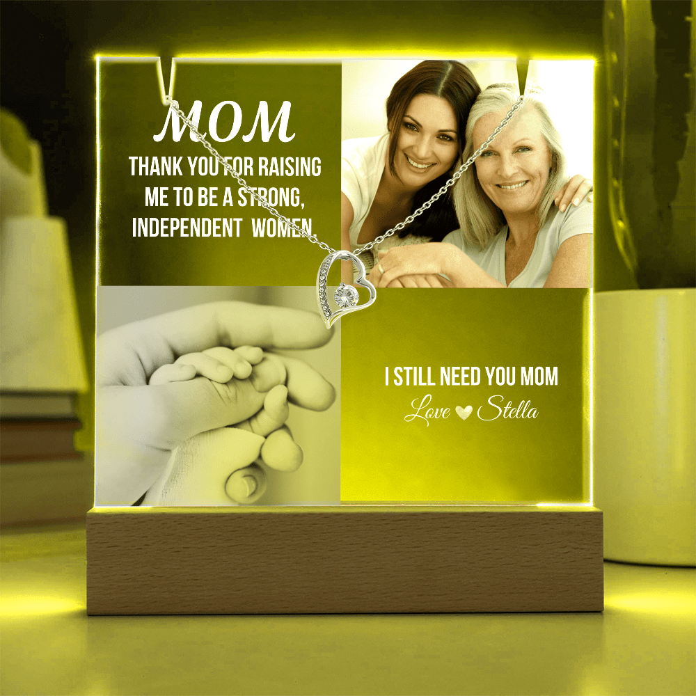 Personalized Acrylic Plaque and Necklace Gift for Mom