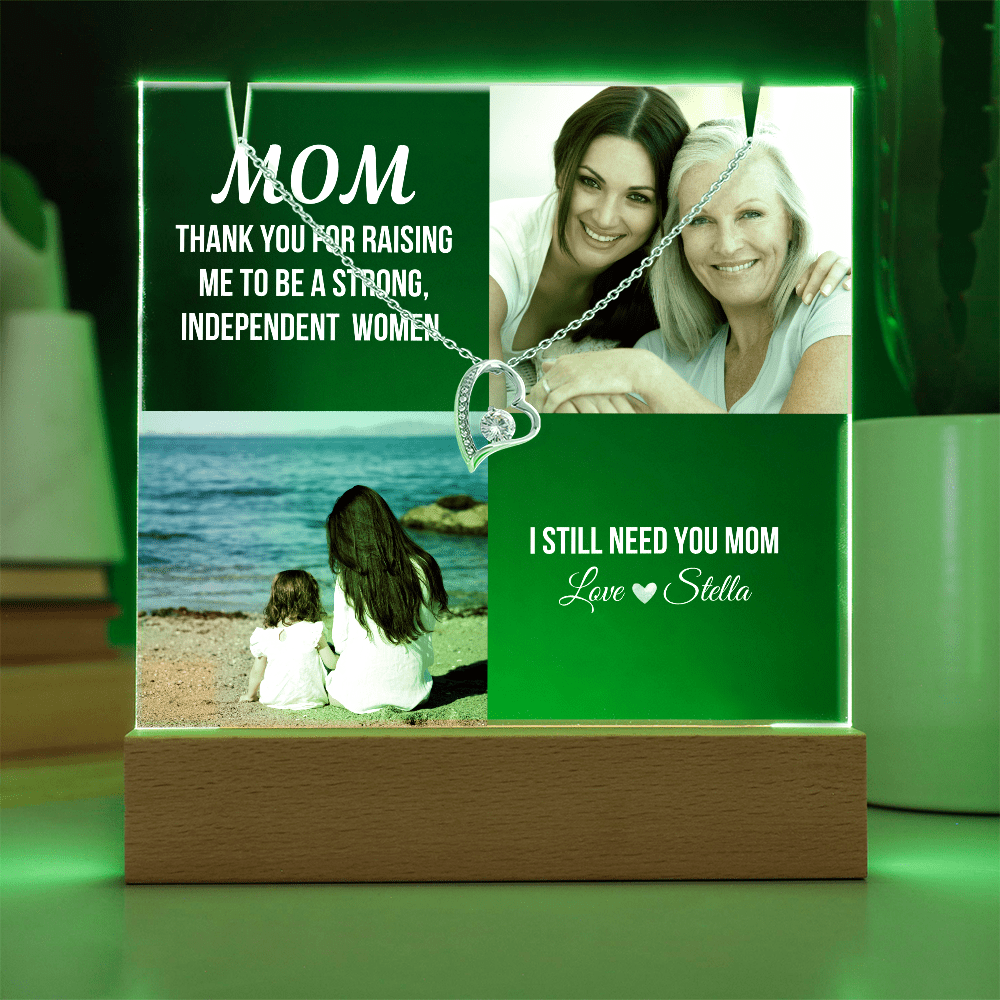 Personalized Acrylic Plaque and Heart Necklace Gift for Mom