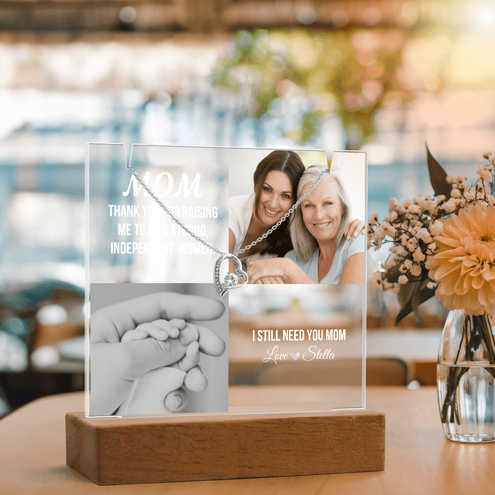 Personalized Acrylic Plaque and Necklace Gift for Mom