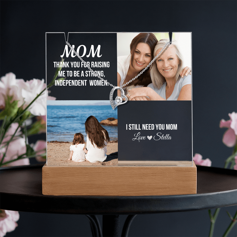 Personalized Acrylic Plaque and Heart Necklace Gift for Mom