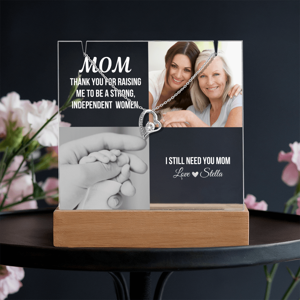 Personalized Acrylic Plaque and Necklace Gift for Mom