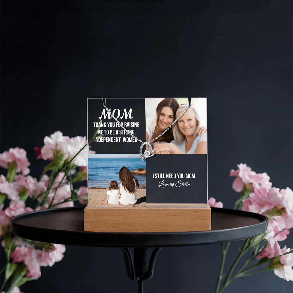 Personalized Acrylic Plaque and Heart Necklace Gift for Mom