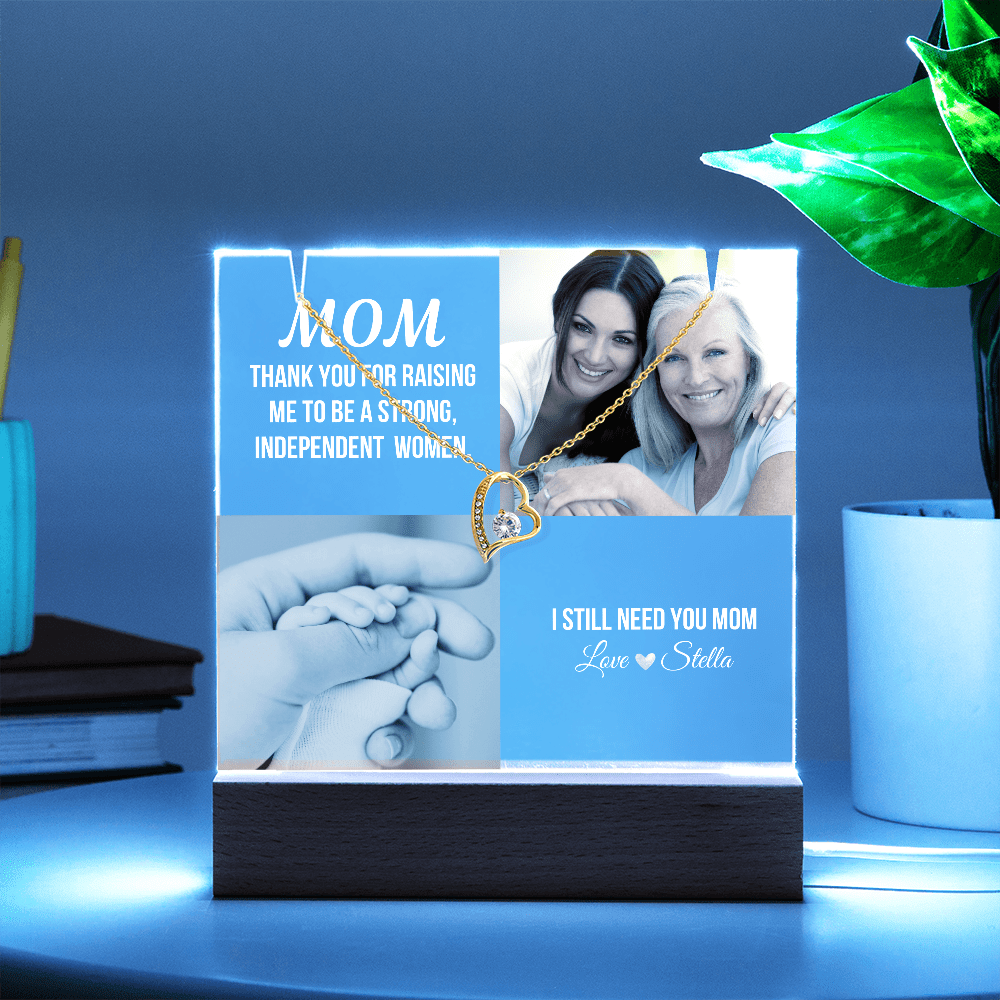 Personalized Acrylic Plaque and Necklace Gift for Mom