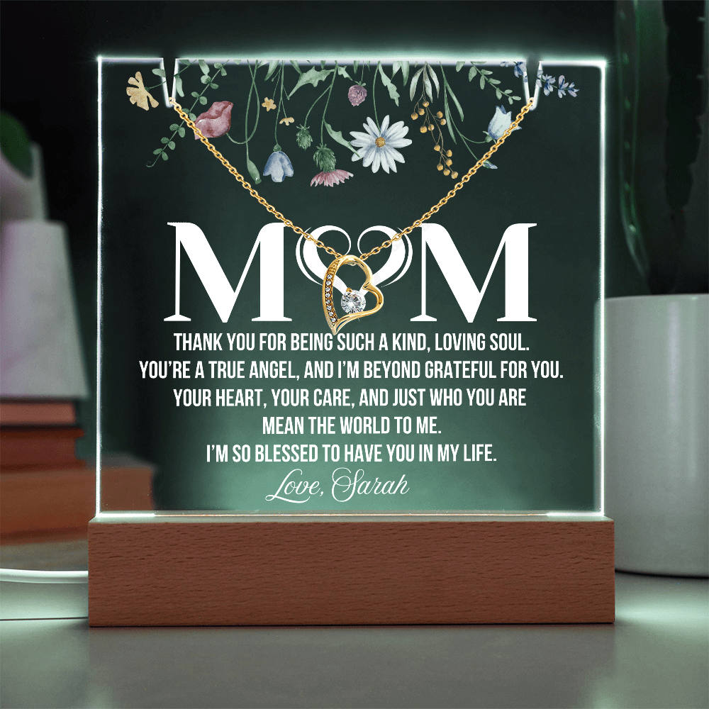 Personalized Acrylic Plaque and Heart Necklace for Mom Gift