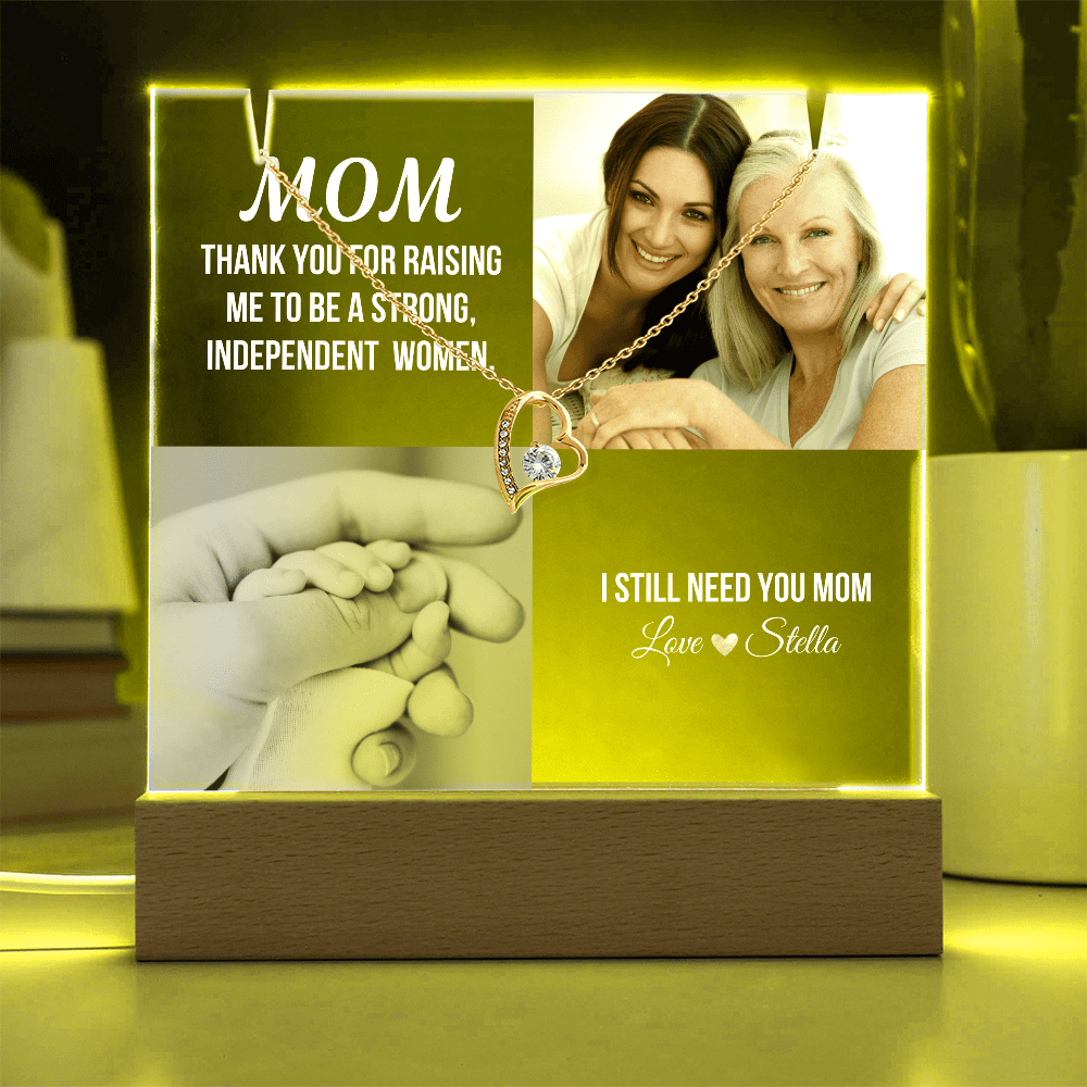 Personalized Acrylic Plaque and Necklace Gift for Mom
