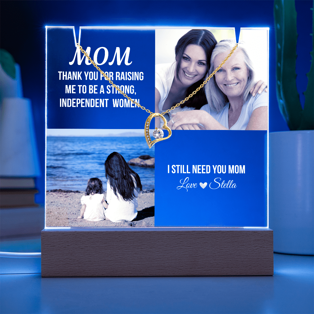 Personalized Acrylic Plaque and Heart Necklace Gift for Mom