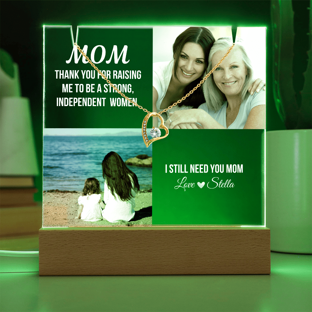 Personalized Acrylic Plaque and Heart Necklace Gift for Mom