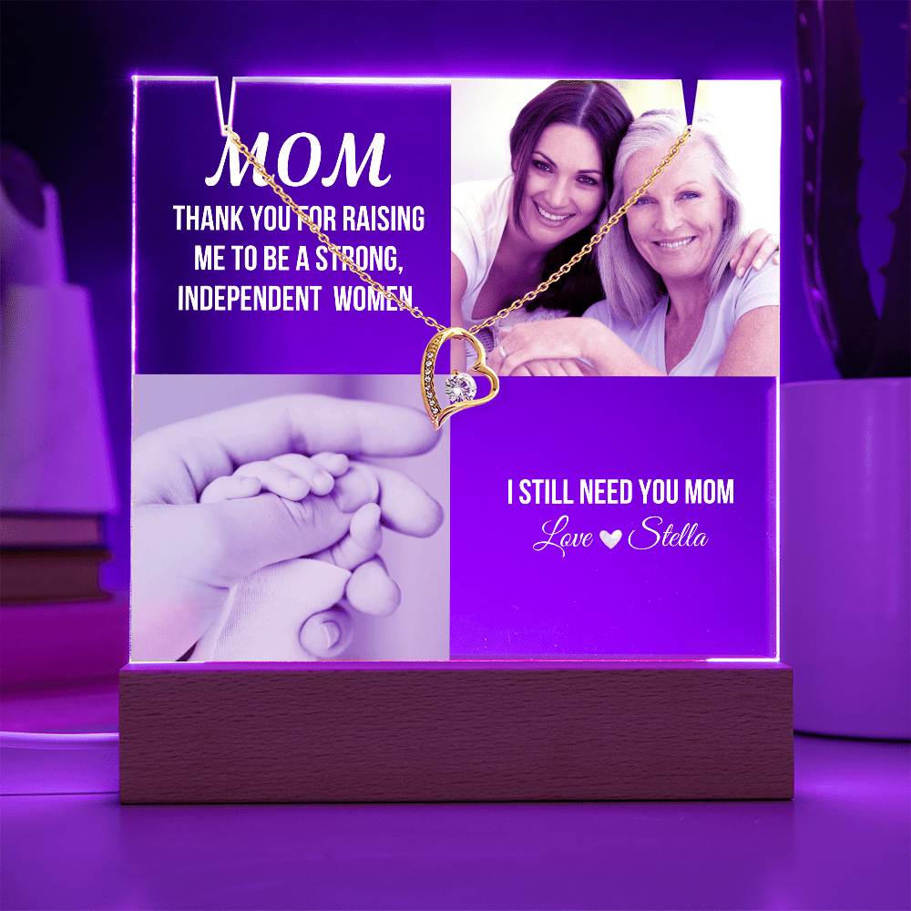Personalized Acrylic Plaque and Necklace Gift for Mom