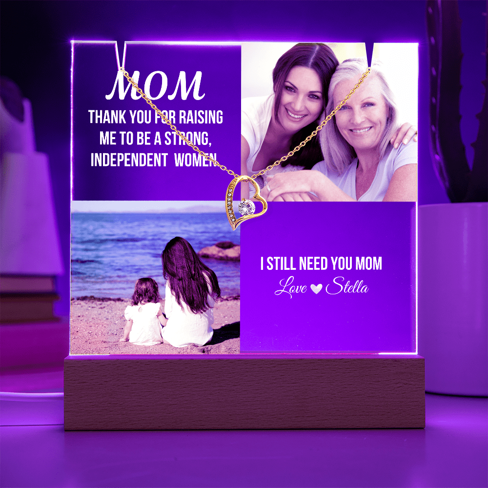 Personalized Acrylic Plaque and Heart Necklace Gift for Mom