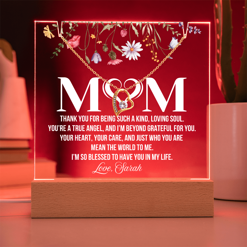 Personalized Acrylic Plaque and Heart Necklace for Mom Gift
