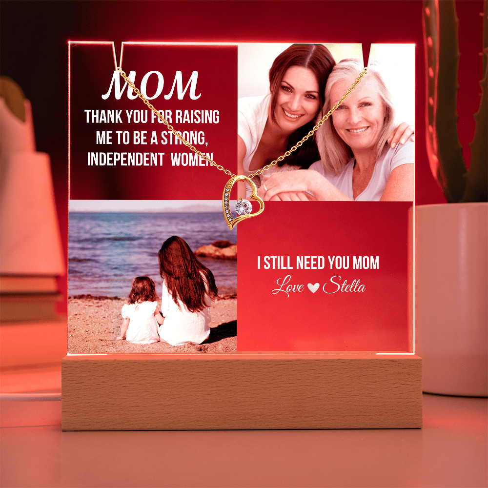 Personalized Acrylic Plaque and Heart Necklace Gift for Mom