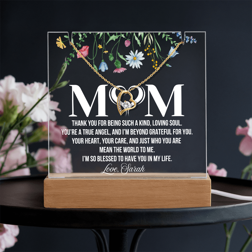 Personalized Acrylic Plaque and Heart Necklace for Mom Gift