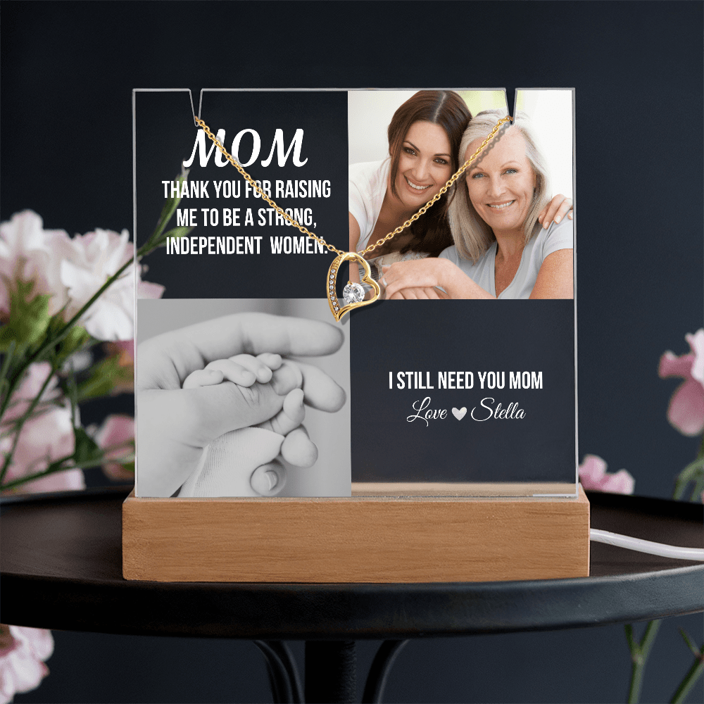Personalized Acrylic Plaque and Necklace Gift for Mom
