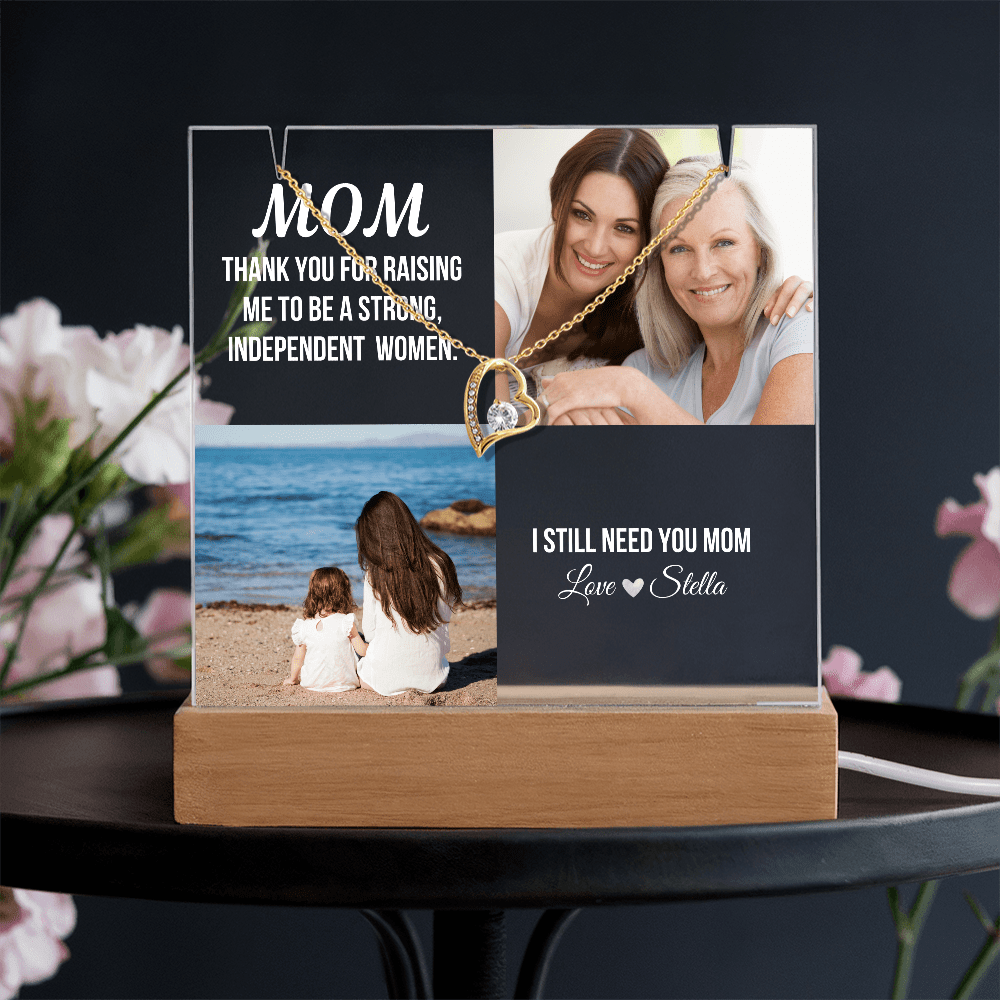 Personalized Acrylic Plaque and Heart Necklace Gift for Mom