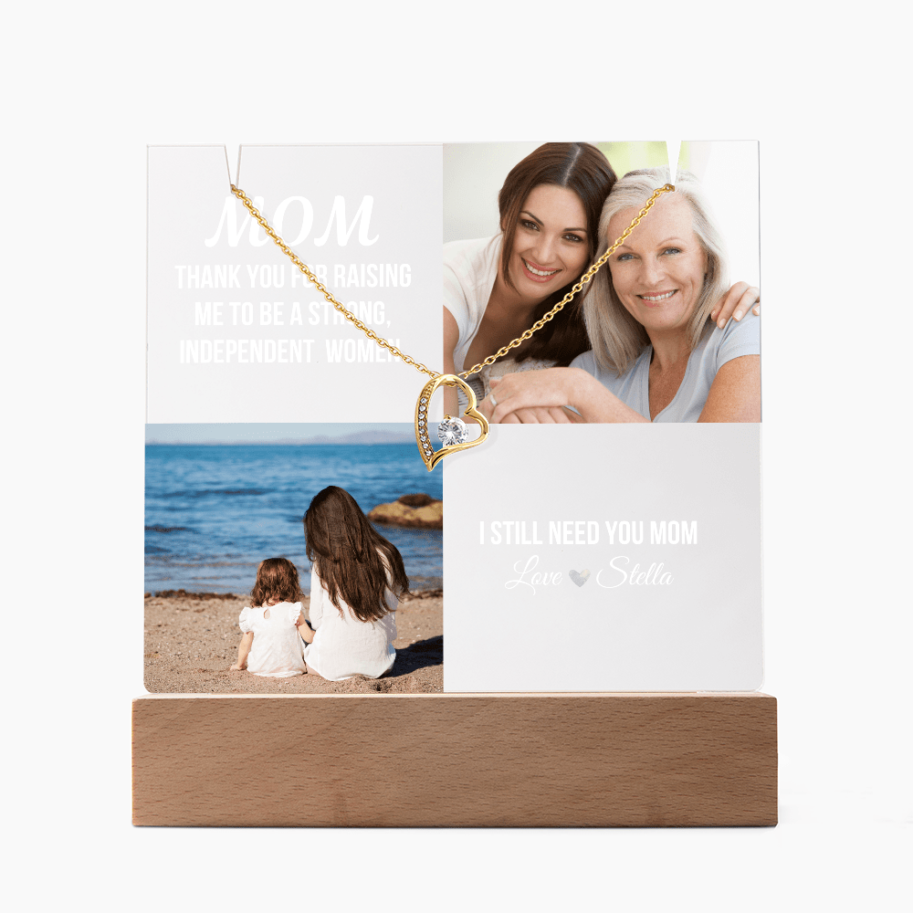 Personalized Acrylic Plaque and Heart Necklace Gift for Mom