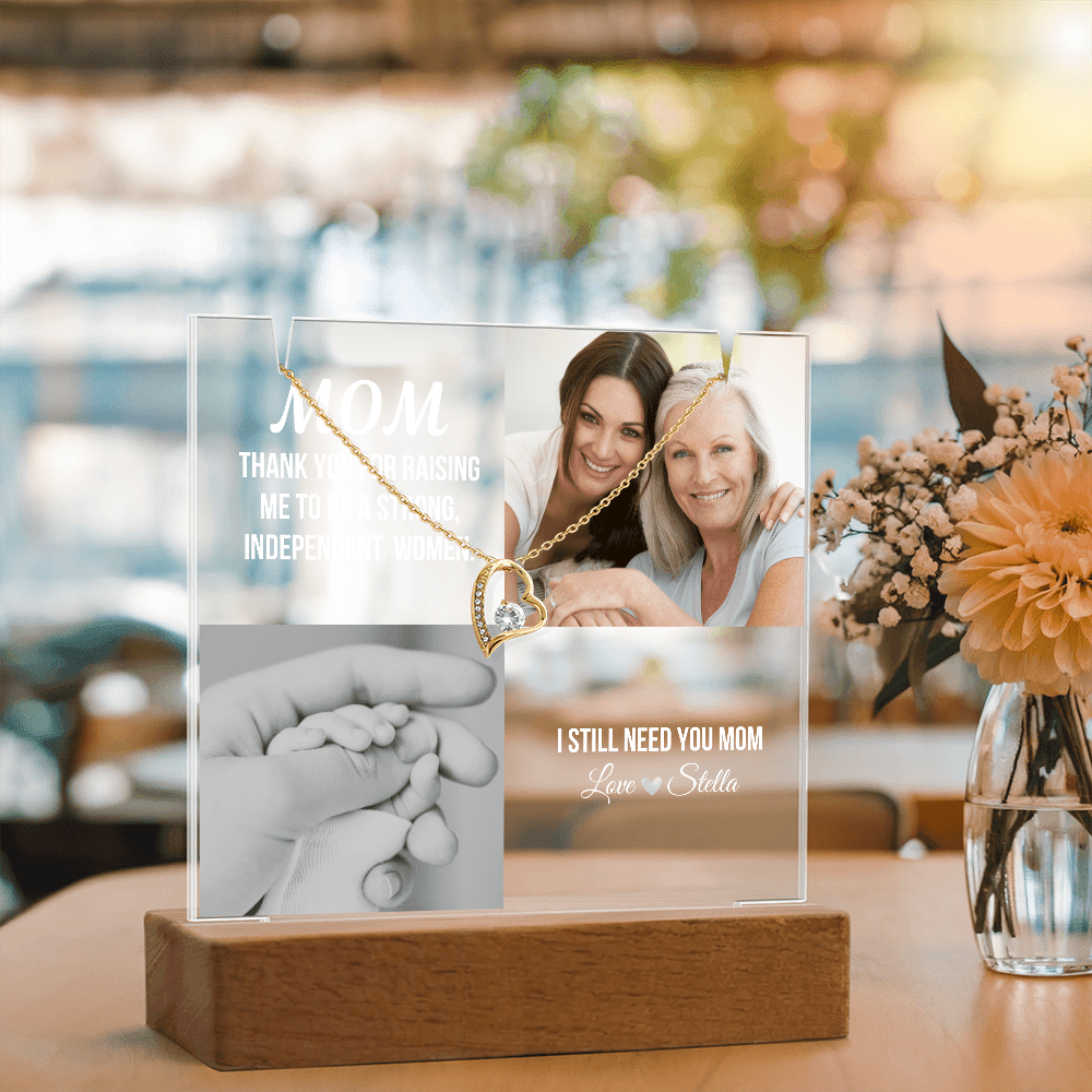 Personalized Acrylic Plaque and Necklace Gift for Mom