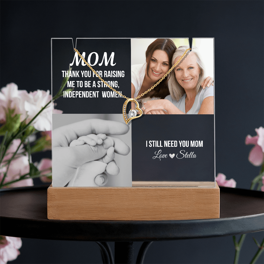 Personalized Acrylic Plaque and Necklace Gift for Mom