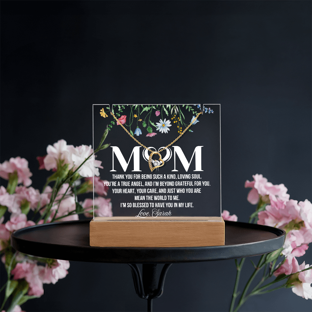 Personalized Acrylic Plaque and Heart Necklace for Mom Gift