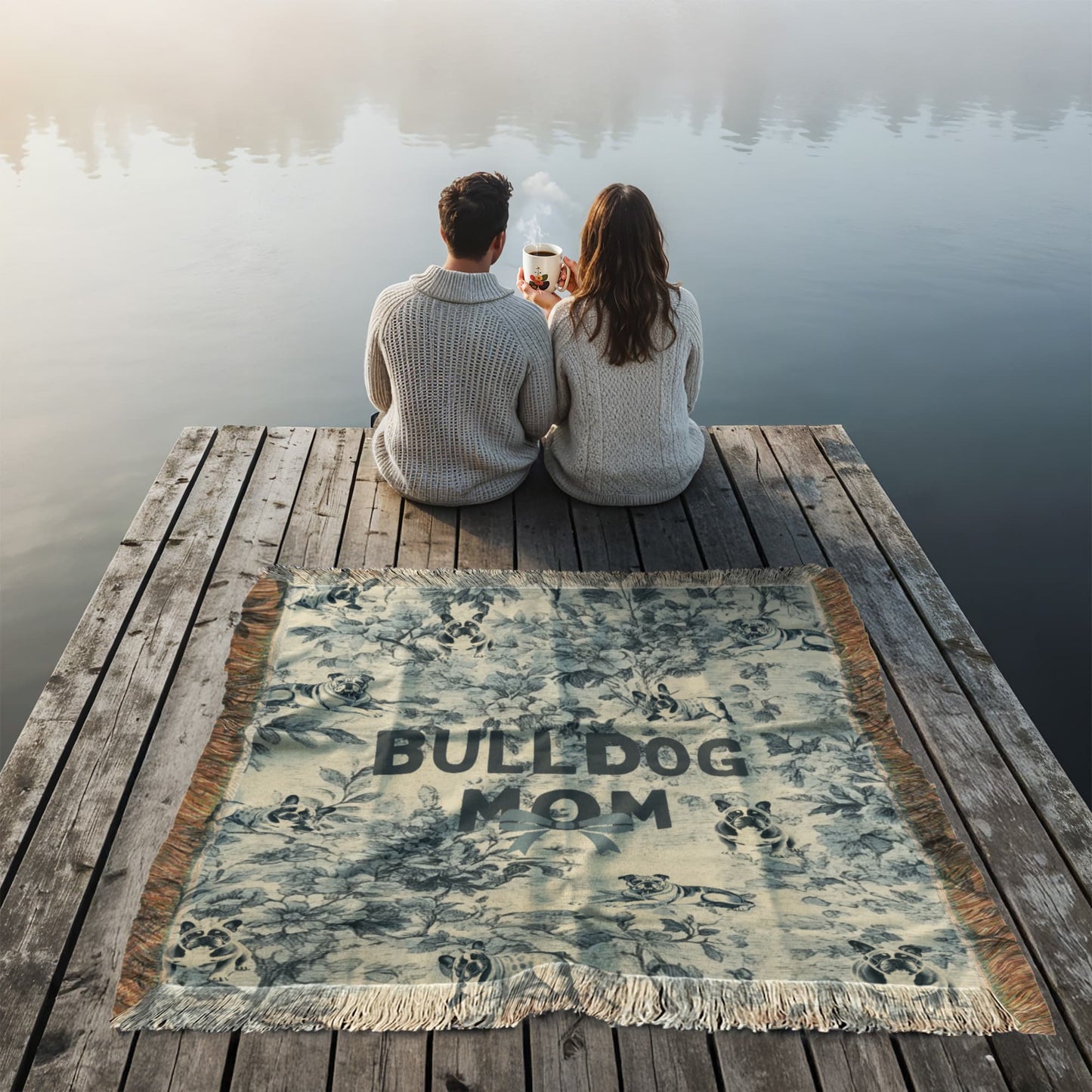 Bulldog Mom French Toile Woven Blanket