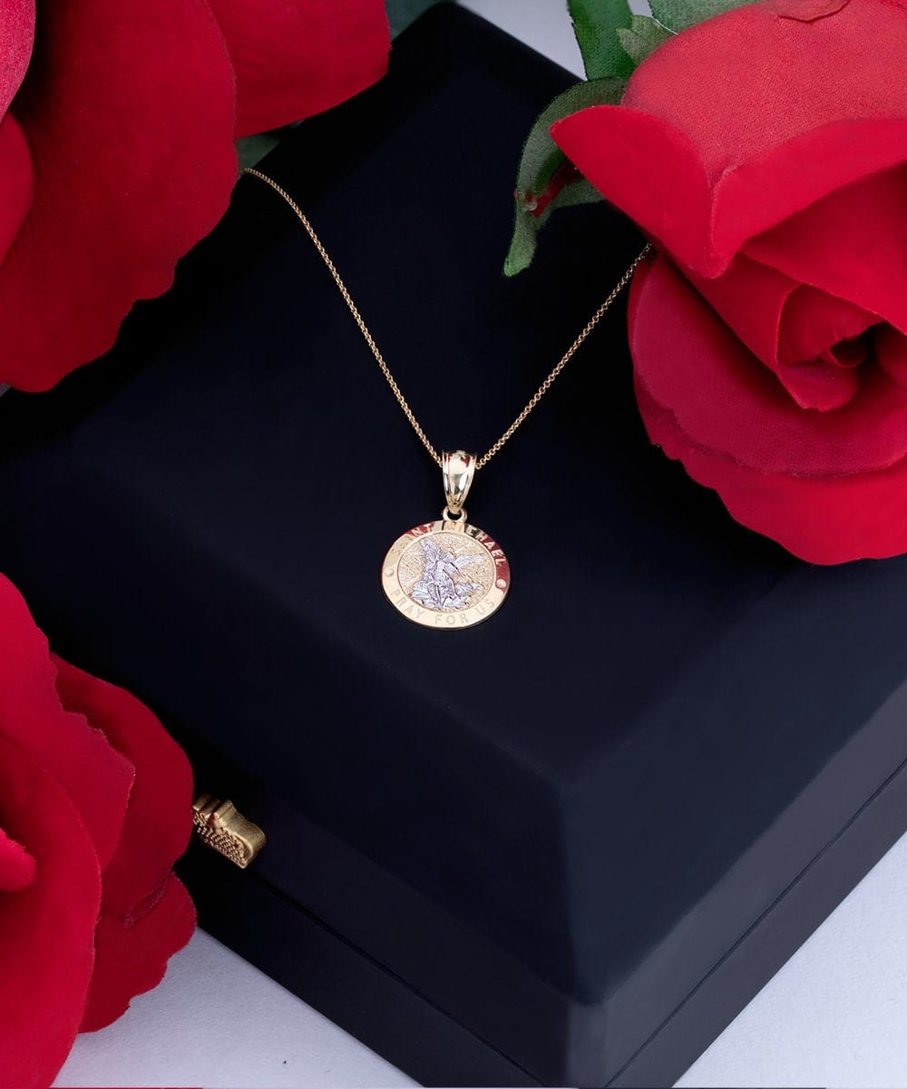 St. Michael Guardian Angel 10k Gold Necklace for Female Police Officer, Angel Religious Warrior Strength Jewelry Message Birthday Card