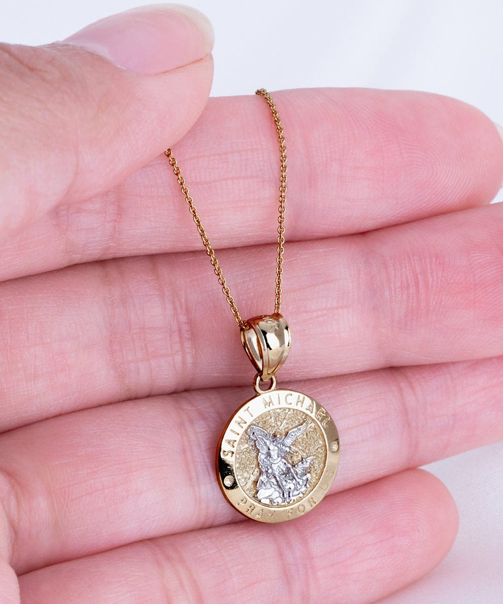 St. Michael Guardian Angel 10k Gold Necklace for Female Police Officer, Angel Religious Warrior Strength Jewelry Message Birthday Card