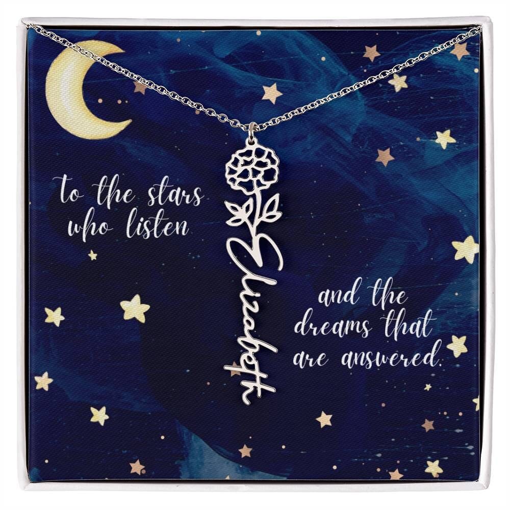 To the Star who listen Birth Month Flower Necklace, Personalized Name Gift For her, Sarah J Maas Necklace, Birthday Jewelry Message Card