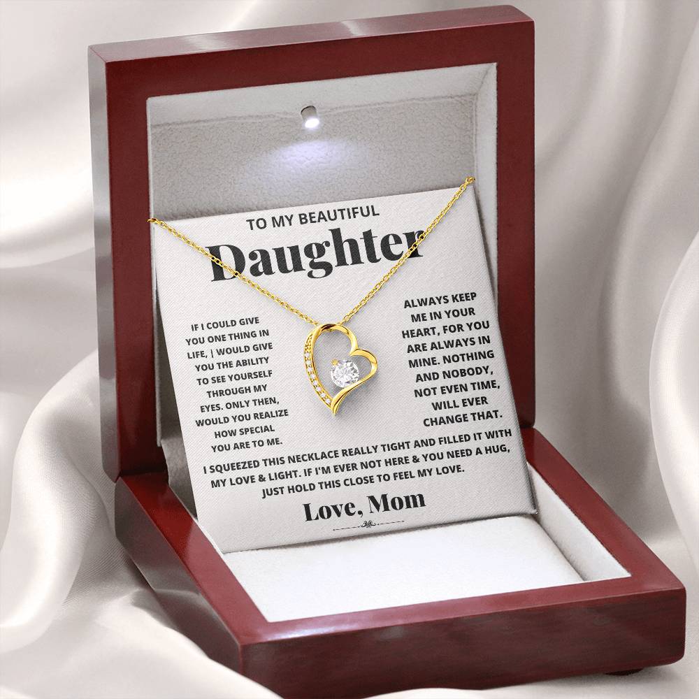 To My Beautiful Daughter Heart Necklace Gift