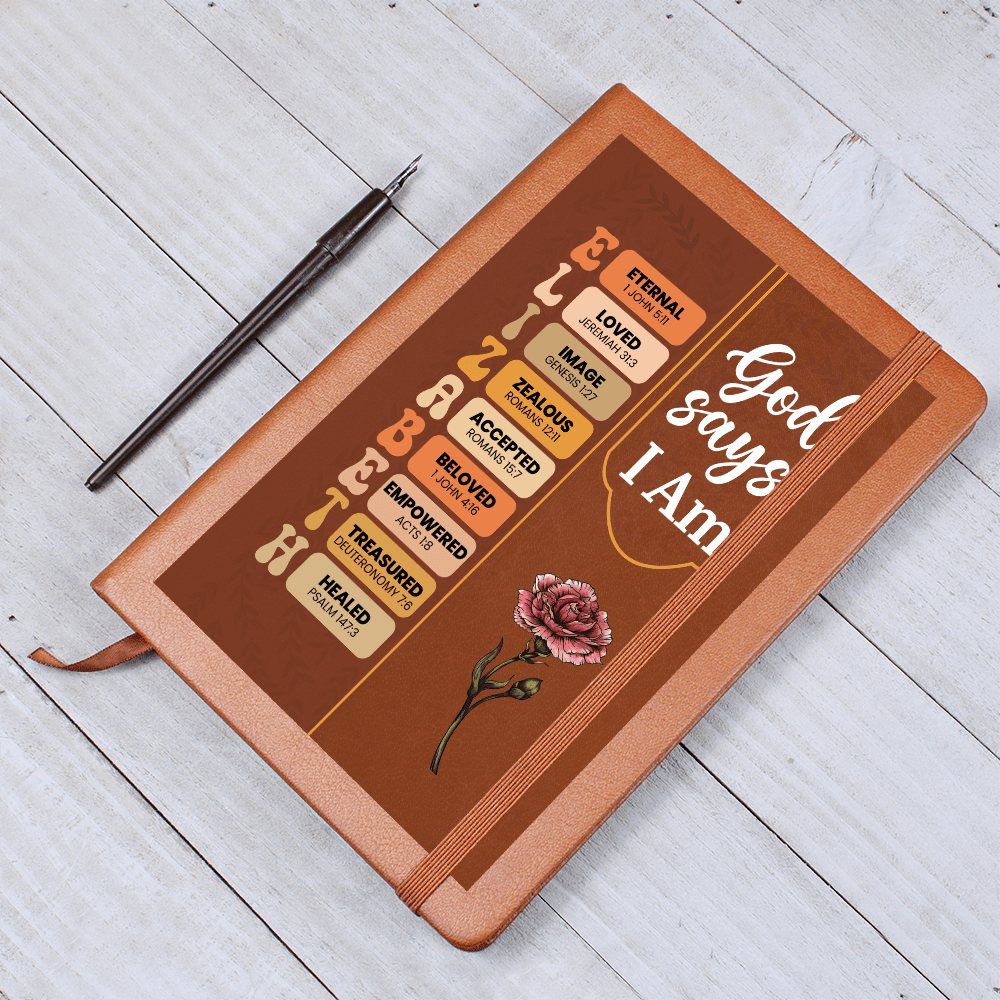 God Says I Am Bible Verse Leather Journal Gift