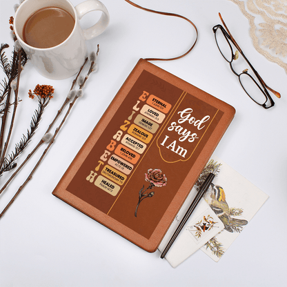 God Says I Am Bible Verse Leather Journal Gift