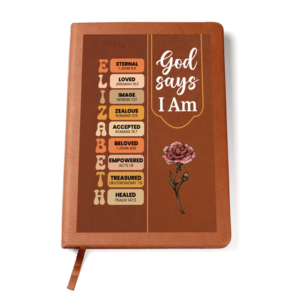 God Says I Am Bible Verse Leather Journal Gift