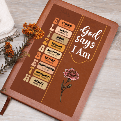 God Says I Am Bible Verse Leather Journal Gift
