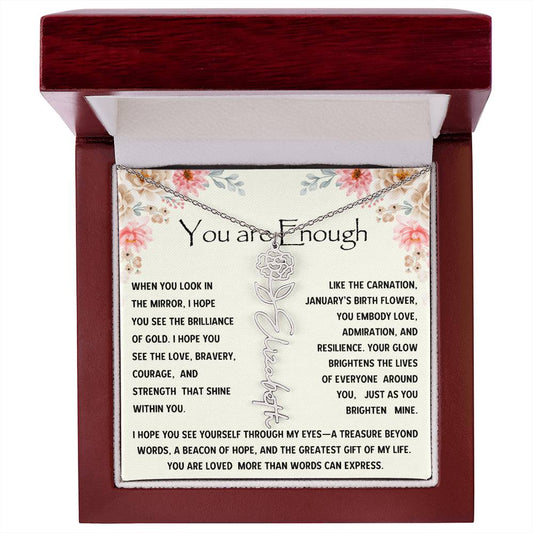 You Are  Enough January Birth Flower Necklace Gift