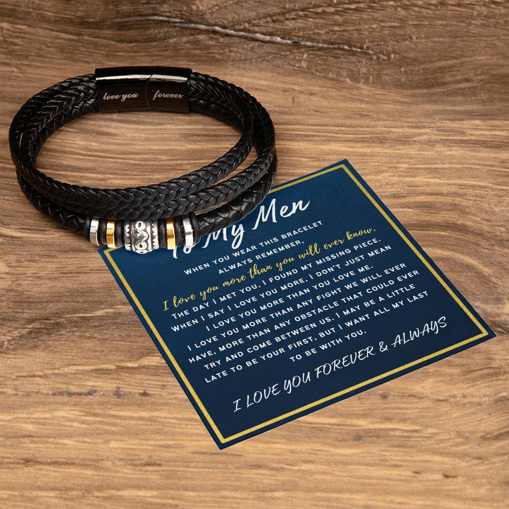 To My Men Black Leather Bracelet