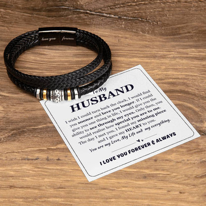 To My Husband Black Leather Bracelet