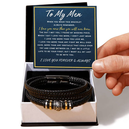 To My Men Black Leather Bracelet