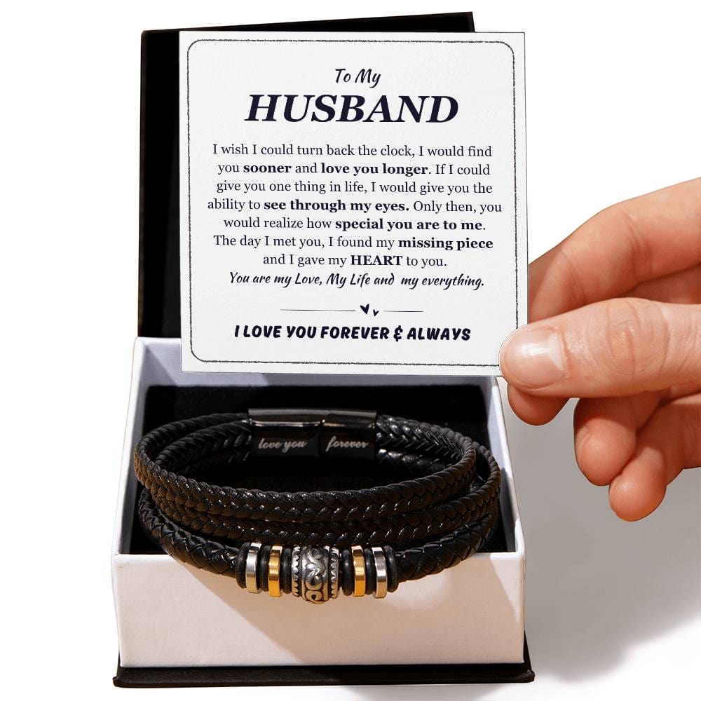 To My Husband Black Leather Bracelet